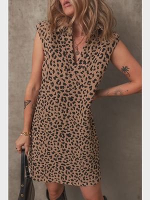 Leopard Print V Neck Collared Mini Dress