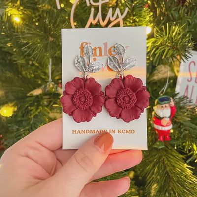 Red Dangle Poppy Earring