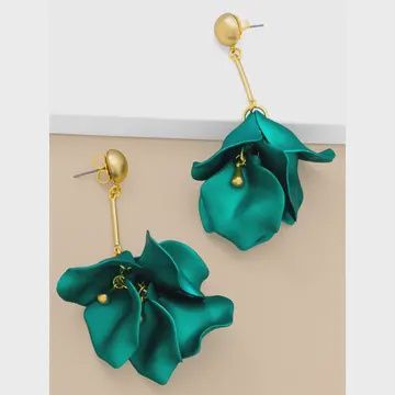 Metallic Resin Petal Drop Earrings, Colour: Metallic Green