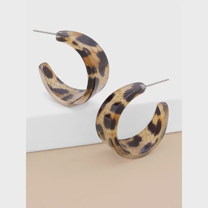 Leopard Resin Small Hoop Earring