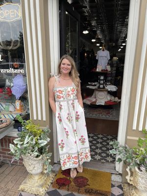 Cream Tie Strap Floral Midi Dress