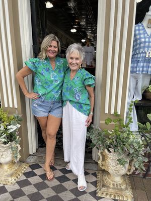 Green w. Blue Floral Blouse
