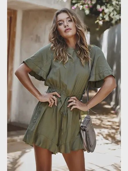 Spark Romper, Colour: Olive, Size: Small