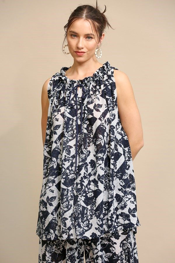 Navy Floral Shift Top