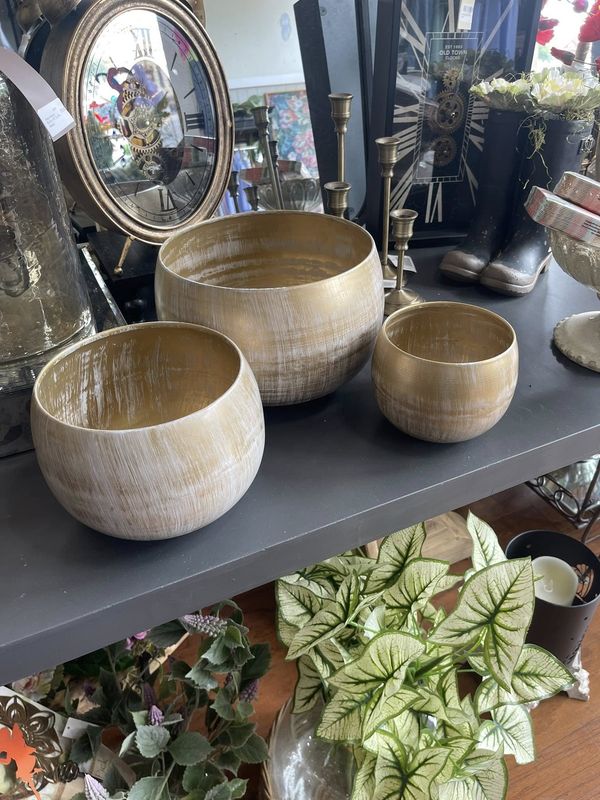 Gold Metal Whitewashed Bowl