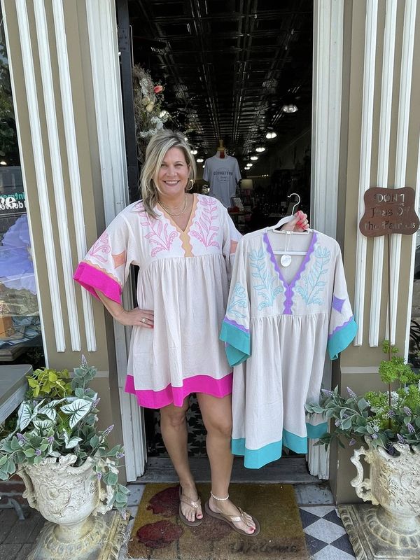 Embroidered Plunge V-Neck Mini Dress