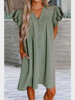 Army Green Ruffle Mini Dress