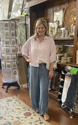 Pink &amp; Green Striped Collared Top
