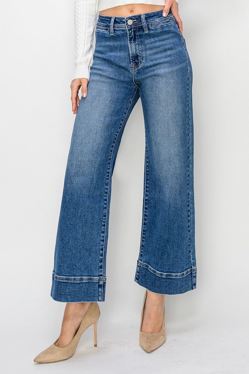 High Rise Crop-Wide Leg Jeans