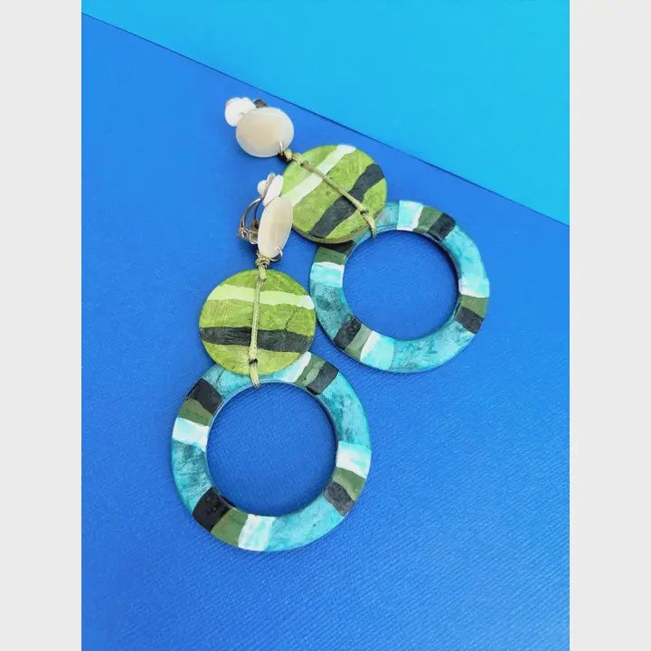 Clip On Blue &amp; Olive Dangle Earrings