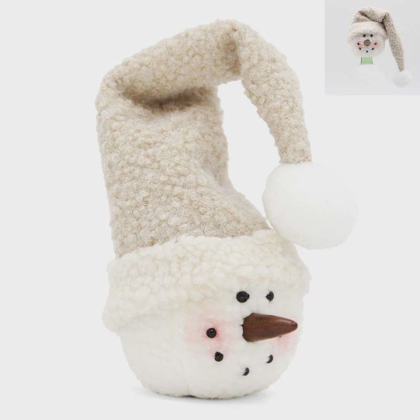 Neutral Fuzzy Plush Snowman Head Wine Bottle Topper