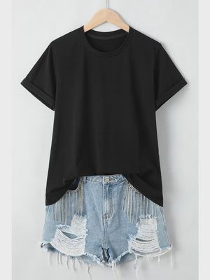 Casual Plain Crew Neck Short Sleeve T-Shirt