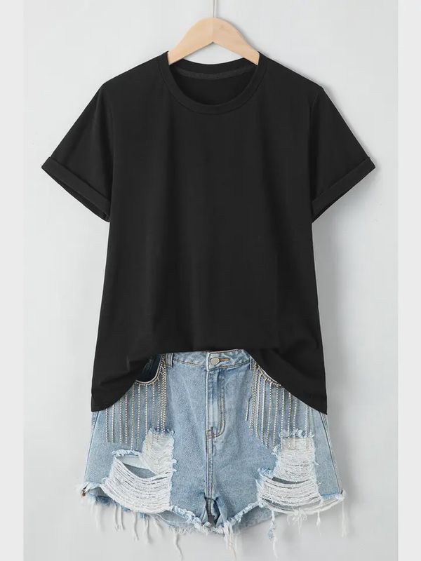 Casual Plain Crew Neck Short Sleeve T-Shirt