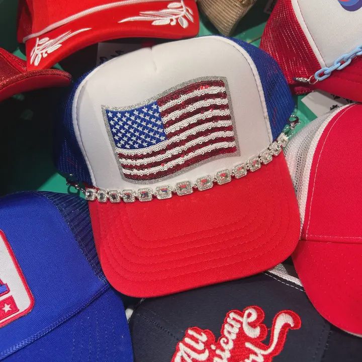 Sequin American Flag Trucker Hat