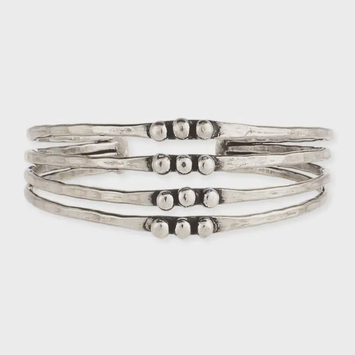 Silver Hammered Dotted Cuff Line Bracelet