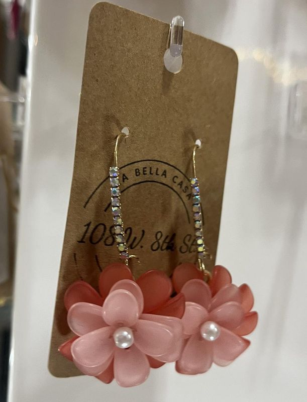 Pink Poppy W/ AB Crystal Drop Earrings