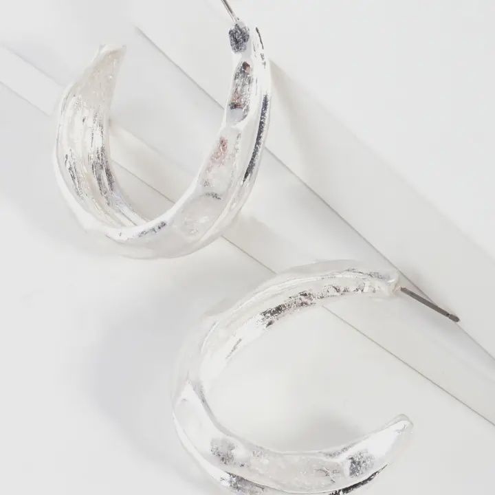 Hammered 40mm Vintage Silver Hoop Earrings