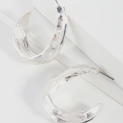 Hammered 40mm Vintage Silver Hoop Earrings