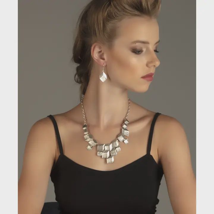 Antique Silver Plated 3D Cube Design Earrings