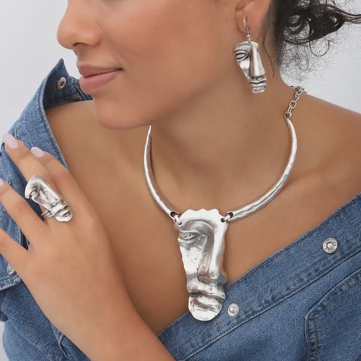 Antique Silver Face Design Earrings