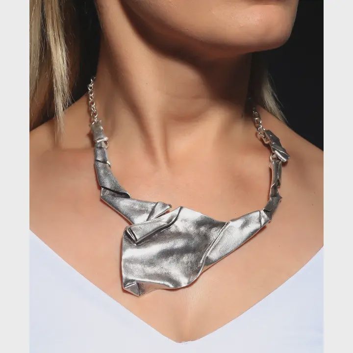 Antique Silver Plated Paper Fold Necklace