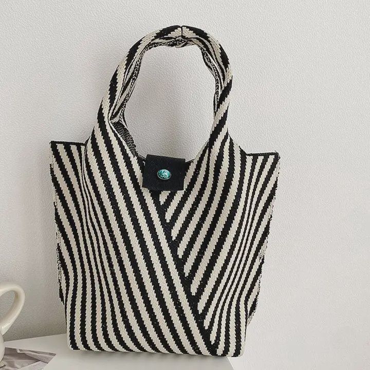 Knitted Striped Shoulder Bag, Colour: Black