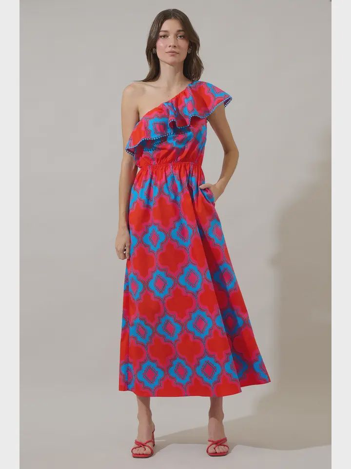 Devany Mix Media One Shoulder Midi Dress