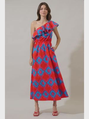 Devany Mix Media One Shoulder Midi Dress