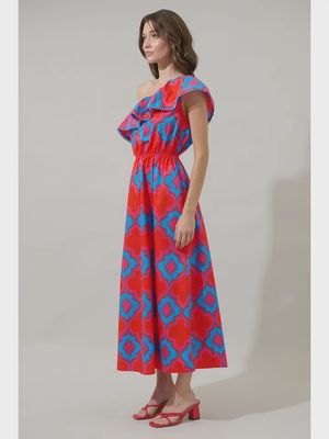 Devany Mix Media One Shoulder Midi Dress