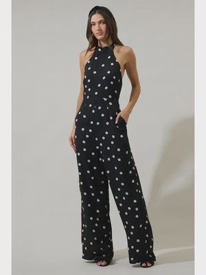 Kaline Polka Dot Backless Halter Jumpsuit