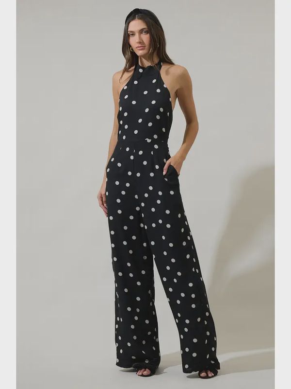 Kaline Polka Dot Backless Halter Jumpsuit