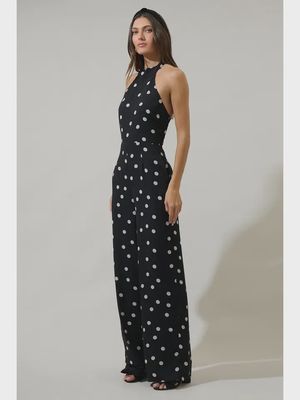 Kaline Polka Dot Backless Halter Jumpsuit