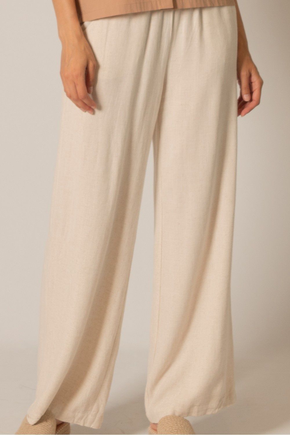 Natural Linen Wide Leg Pants with Drawstring