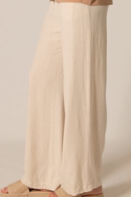 Natural Linen Wide Leg Pants with Drawstring