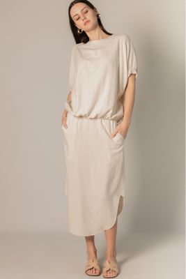 Natural Linen Smocked Midi Skirt