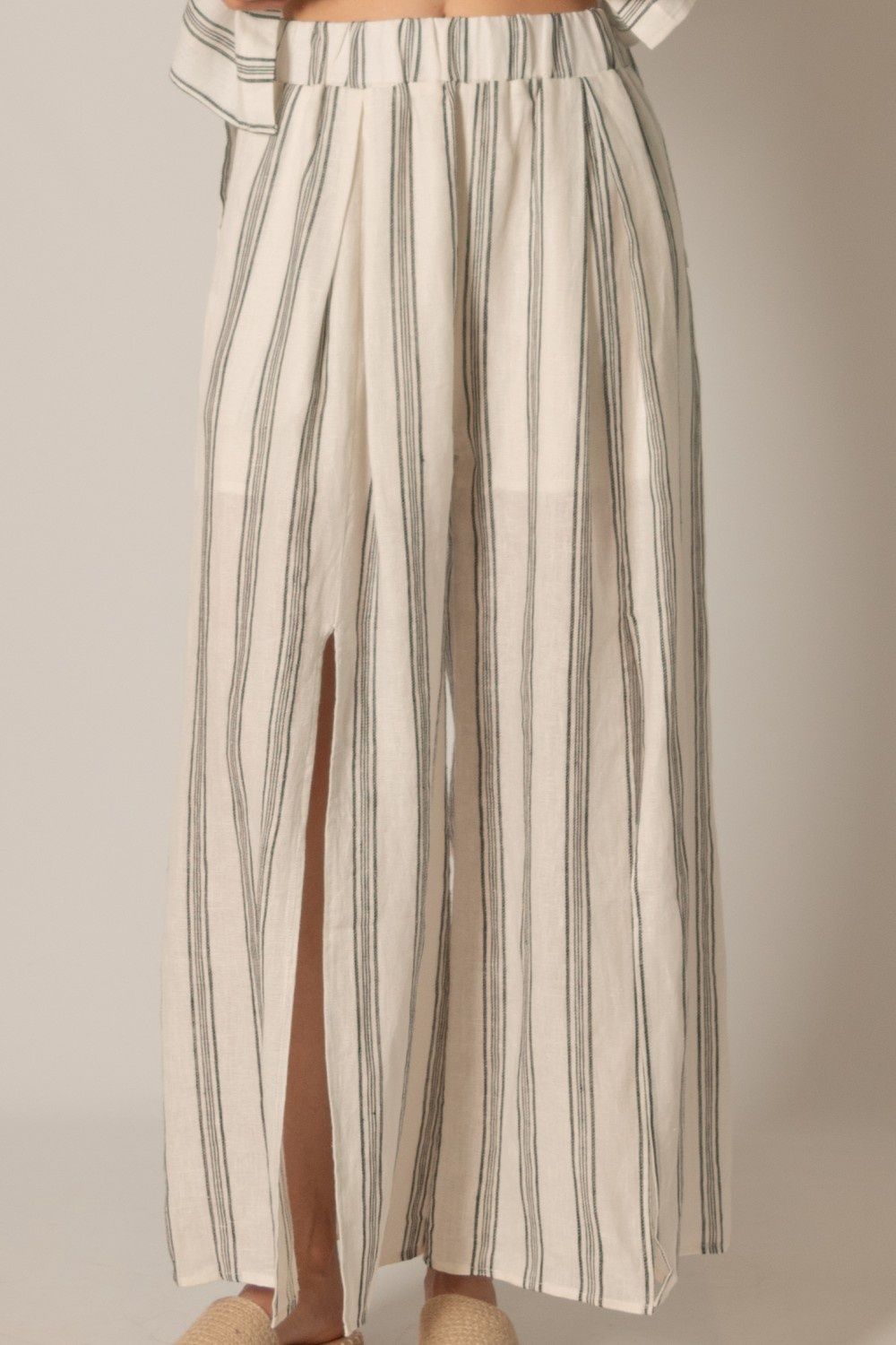 Linen Lined Wide Leg Pants w. Front Slits