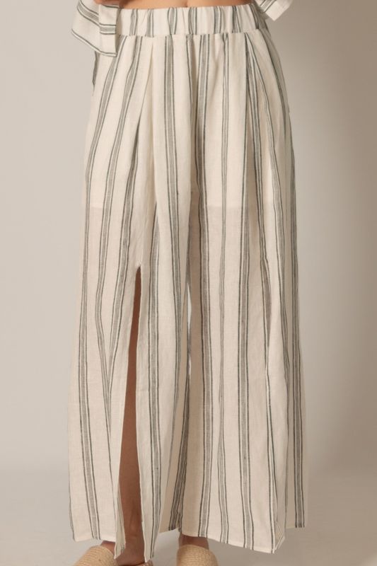 Linen Lined Wide Leg Pants w. Front Slits