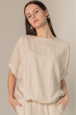 Natural Linen 3/4 Sleeve Top