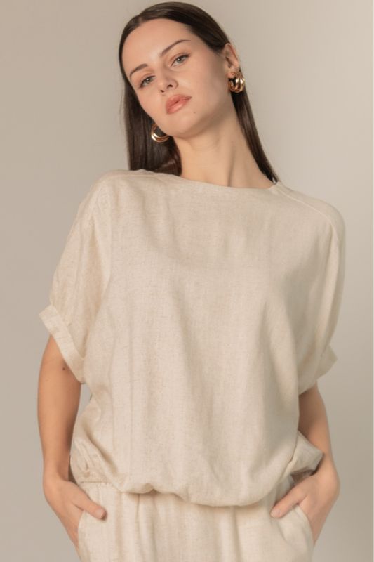 Natural Linen 3/4 Sleeve Top