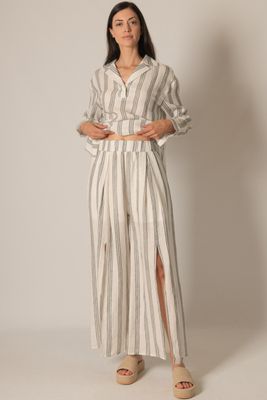 Linen Lined Wide Leg Pants w. Front Slits