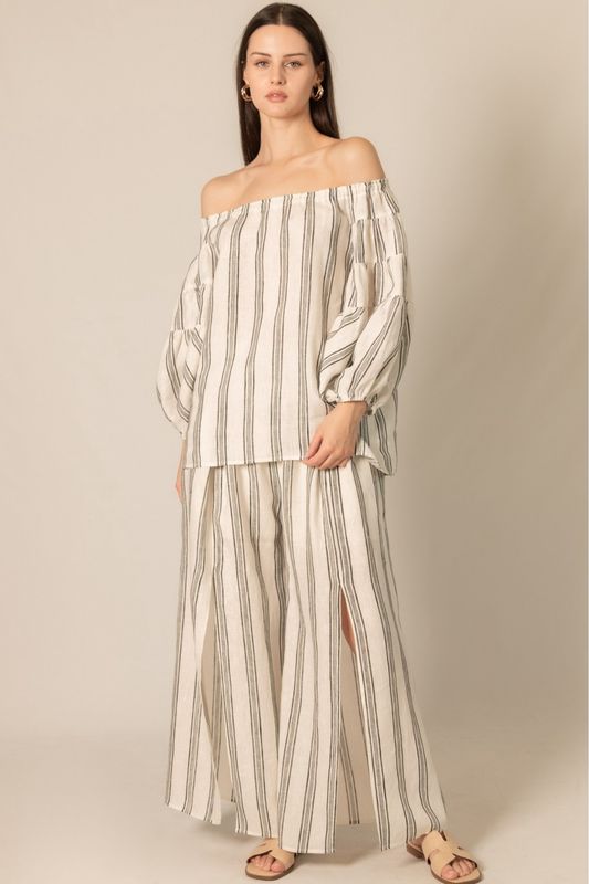 Striped Print Linen Off Shoulder Top