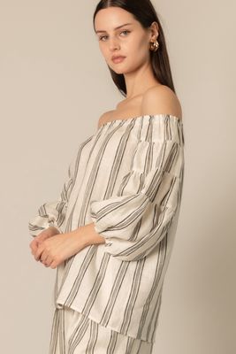 Striped Print Linen Off Shoulder Top