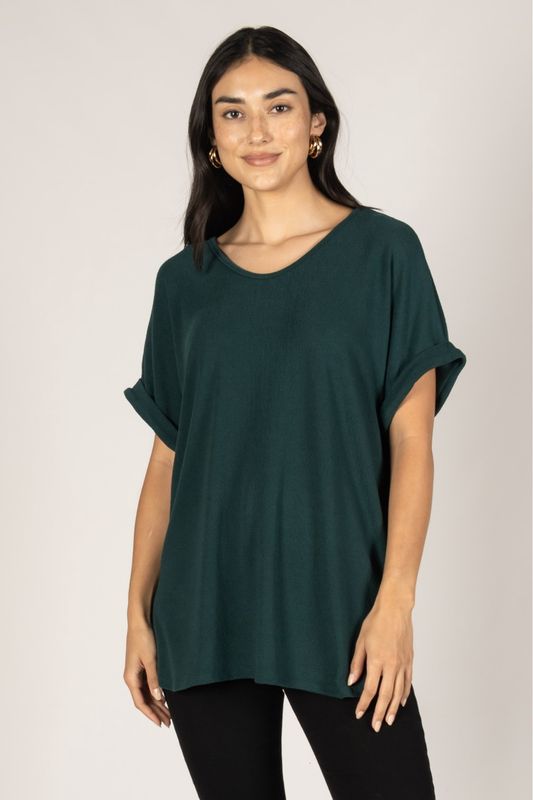 Crepe Hacci Top w. Rolled Sleeves