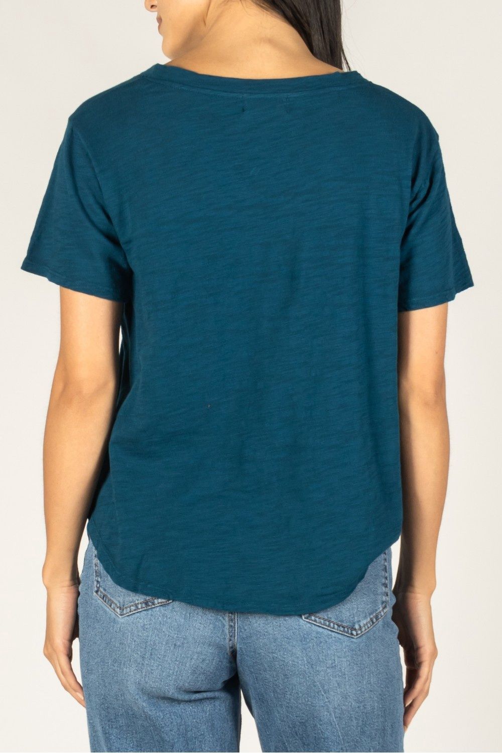 Navy Cotton Slub V-Neck Shirt