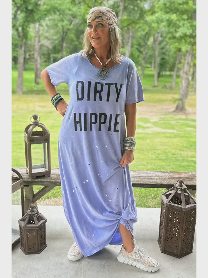 Dirty Hippie Splatter Long Shirt Dress