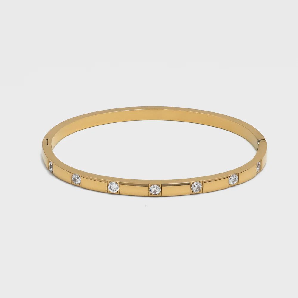 Gold 7 CZ Bangle Bracelet