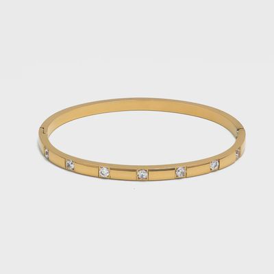 Gold 7 CZ Bangle Bracelet