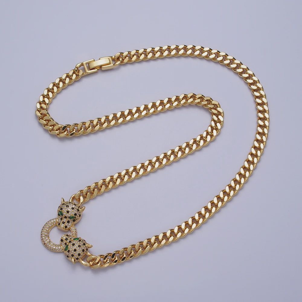 Green Eyed Jaguar 18in Gold Necklace