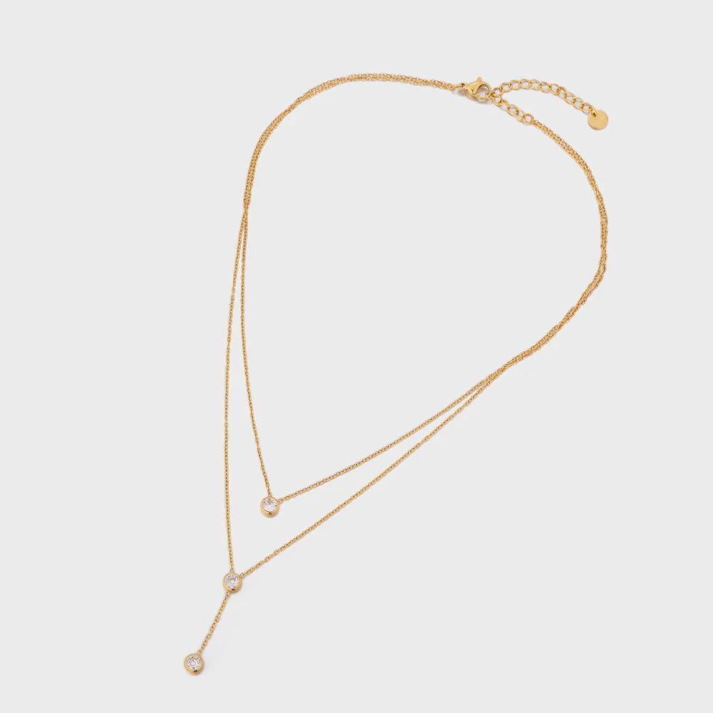 Gold Multi Tiered Necklace w. CZ