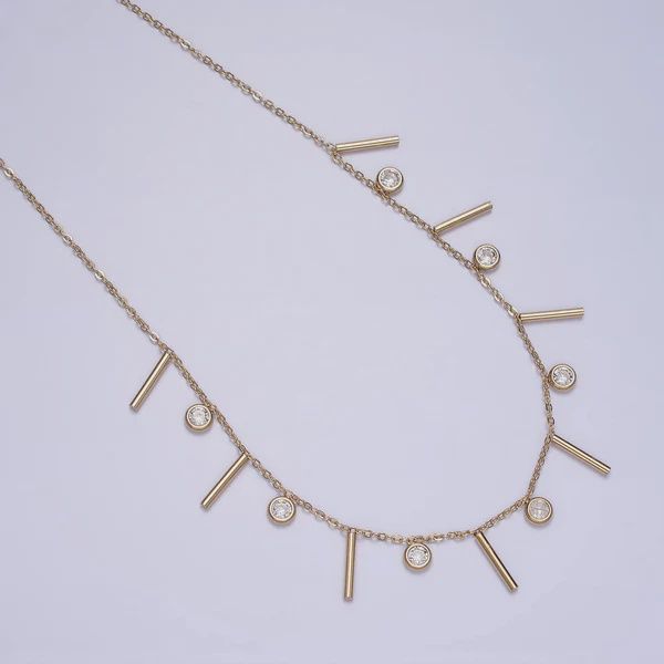 Stainless Steel CZ Bar 18in Necklace